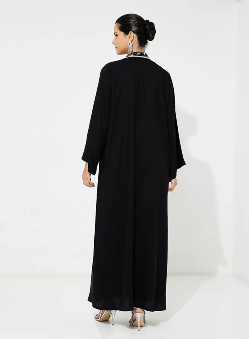Rosette Abaya Blue Neck Crystal