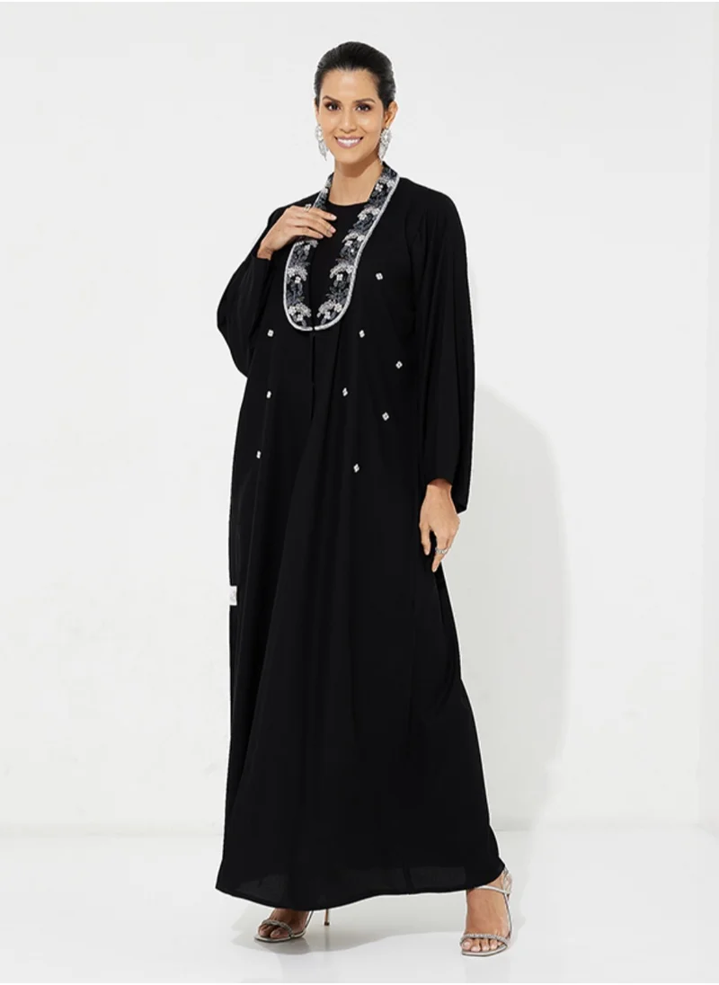 Rosette Abaya Blue Neck Crystal