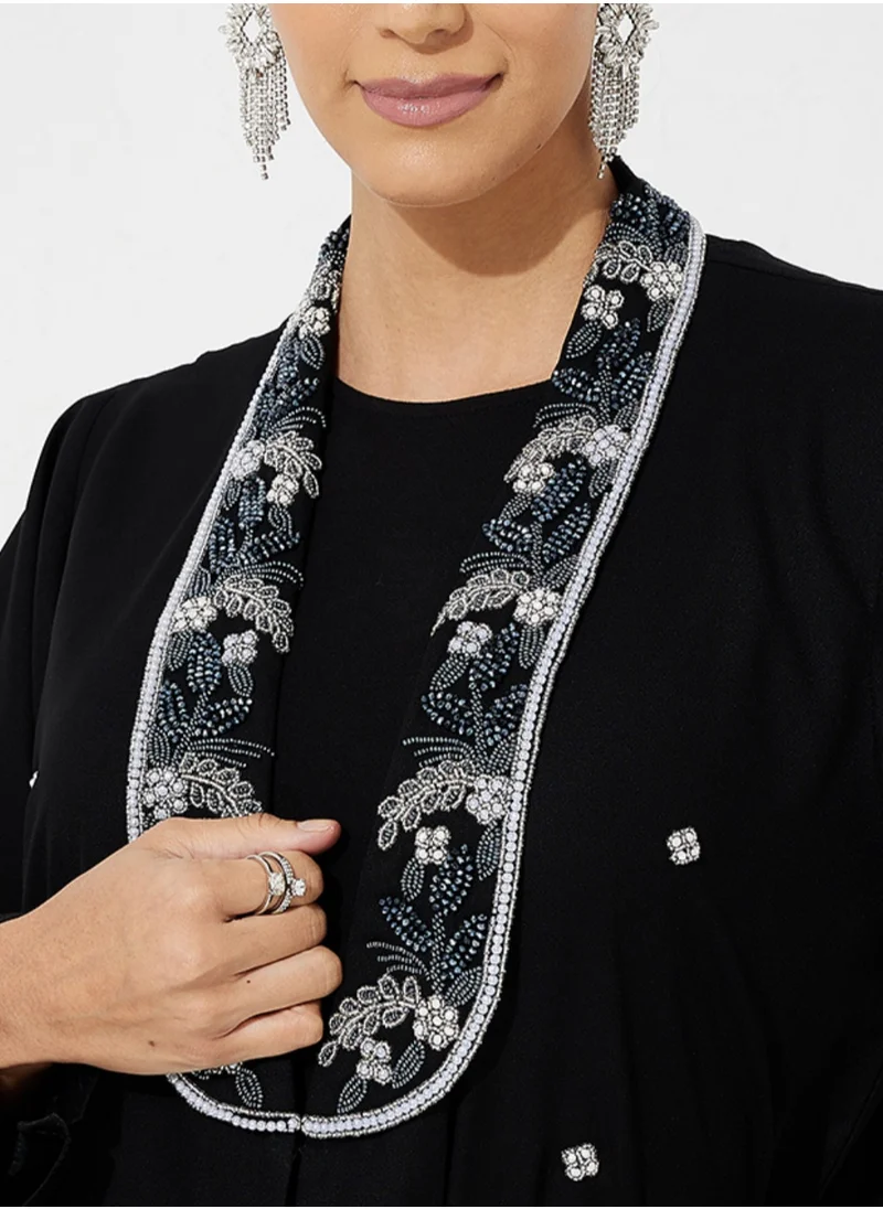 Rosette Abaya Blue Neck Crystal