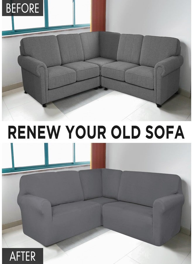 Breling 3 Pcs L Shaped Couch Covers for Sectional Sofa Corner Sofa Covers Stretch 5 Seat Washable Corner Sofa Slipcover Milk Silk Corner Sectional Couch Protector for Living Room (Light Gray) - Image 3