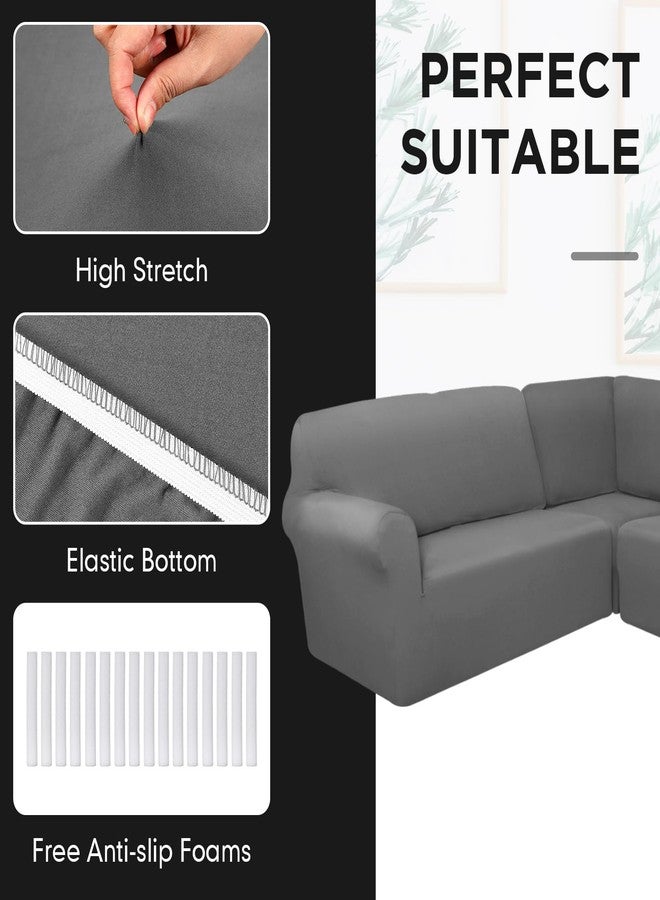 Breling 3 Pcs L Shaped Couch Covers for Sectional Sofa Corner Sofa Covers Stretch 5 Seat Washable Corner Sofa Slipcover Milk Silk Corner Sectional Couch Protector for Living Room (Light Gray) - Image 5