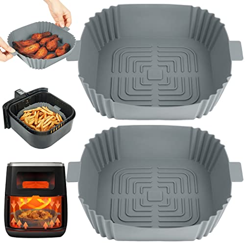 BYKITCHEN Silicone Air Fryer Liner Square 2 Pack 8 Inch Air Fryer Silicone Inserts Silicone Baking BasketTray Air Fryer Accessories for COSORI Ninja Tower Tefal Philips Air Fryer