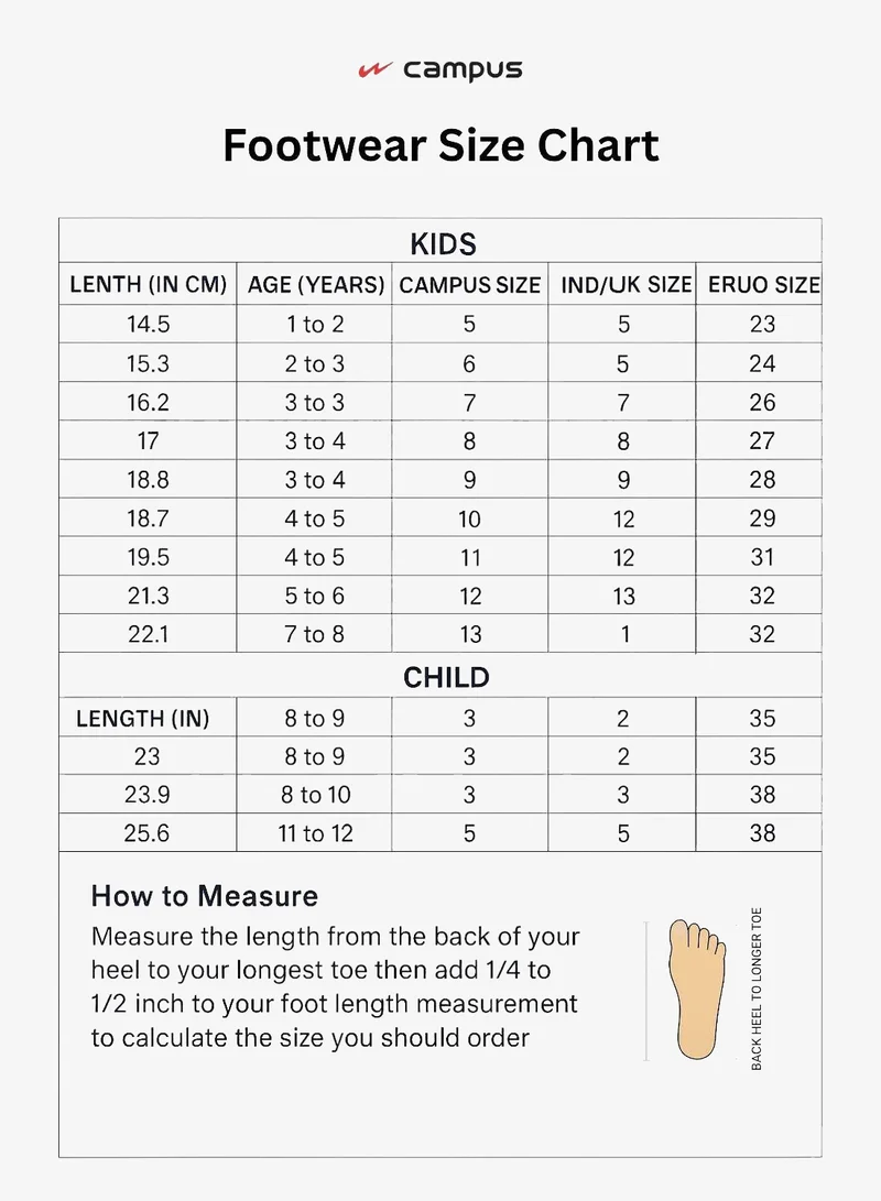 CAMPUS Blk/Wht Kids Black Classic Low-Top Sneakers, Contrast Look Shoes with Comfortable Sole for All-Day Fun  | Best Price UAE