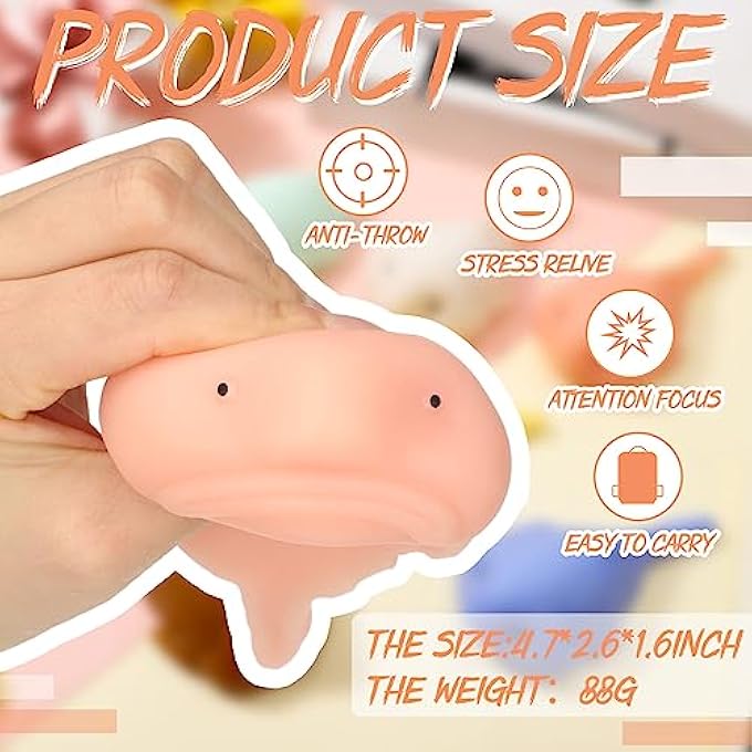 Liliful 7 Pieces Blobfish Stress Relief Balls for Adult Fun Squeeze Fidget Blob Fish Anxiety Relief Balls Squeeze Sensory for Birthday Office Christmas Holiday Party Favors - Image 4