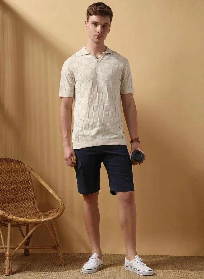 Dennis Lingo Men's Navy 100% Cotton Solid Pattern Cropped Length Cargo Regular Fit Shorts