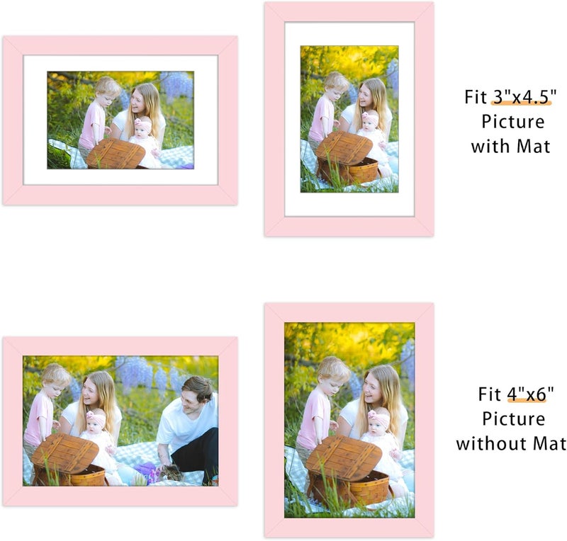 Picrit 4x6 Picture Frame Set of 12, Display 3.5x5 with Mat or 4x6 Without Mat, Photo Frames for Wall Mounting or Table Top Display, Pink - Image 2