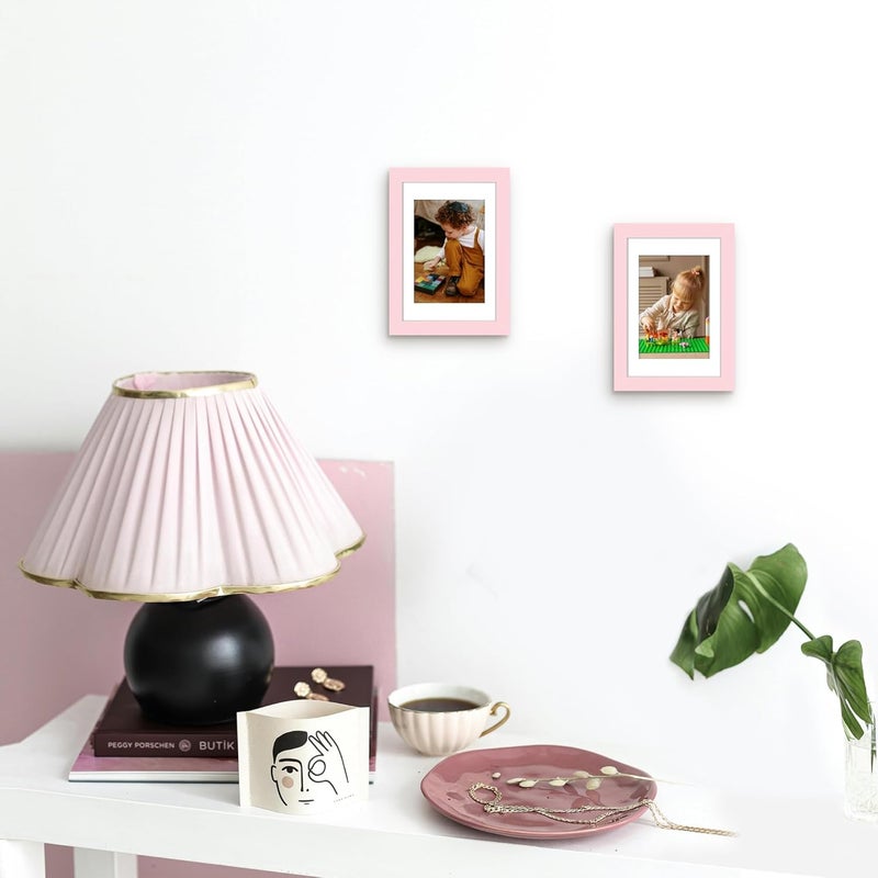 Picrit 4x6 Picture Frame Set of 12, Display 3.5x5 with Mat or 4x6 Without Mat, Photo Frames for Wall Mounting or Table Top Display, Pink - Image 3