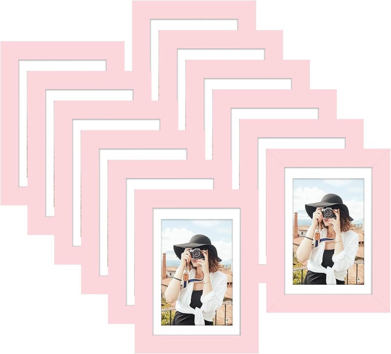 Picrit 4x6 Picture Frame Set of 12, Display 3.5x5 with Mat or 4x6 Without Mat, Photo Frames for Wall Mounting or Table Top Display, Pink - Image 1