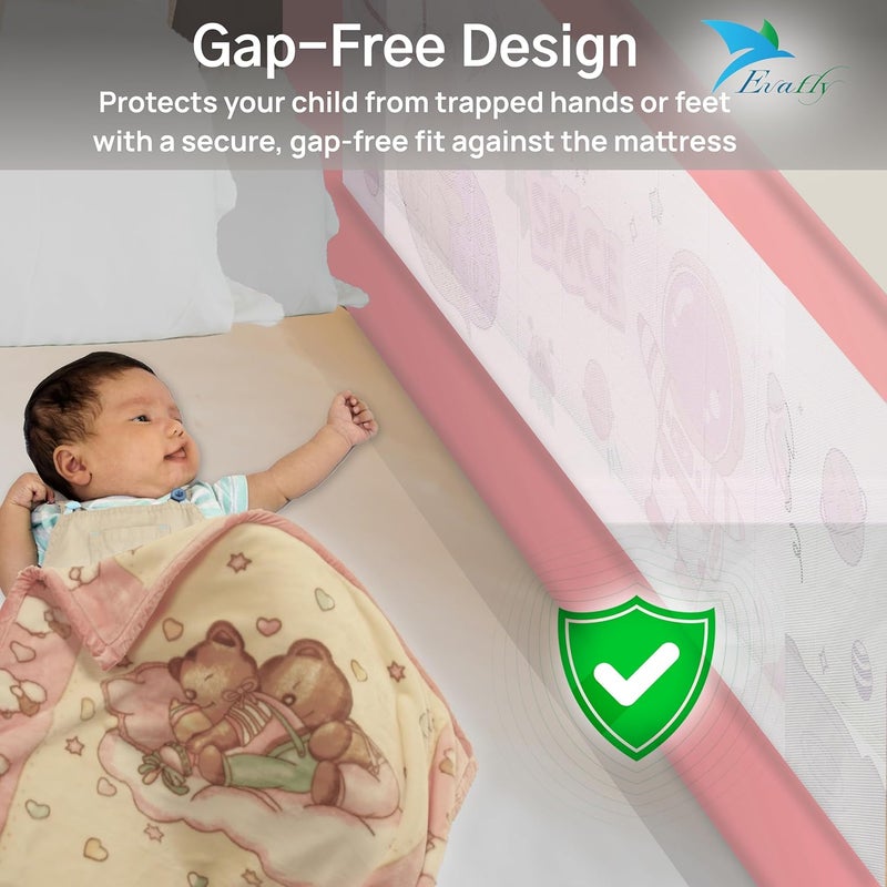 Evafly Bed Railing for Baby Safety Astronaut Print, L-180cm x Adjust Height Between 68-93cm, Single Side Bed Rail for Infant & Toddler's Safety-Pink - Image 5