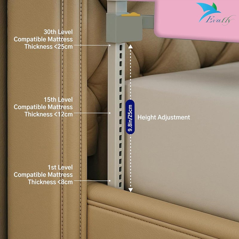 Evafly Bed Railing for Baby Safety Astronaut Print, L-180cm x Adjust Height Between 68-93cm, Single Side Bed Rail for Infant & Toddler's Safety-Pink - Image 3