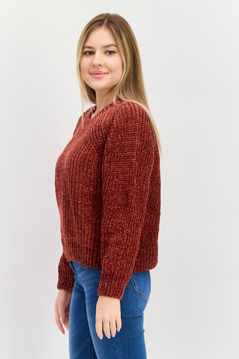 Pepe Jeans Women Crew Neck Knitted Sweater, Rust Brown - Image 3