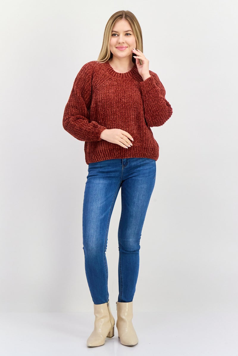 Pepe Jeans Women Crew Neck Knitted Sweater, Rust Brown - Image 2