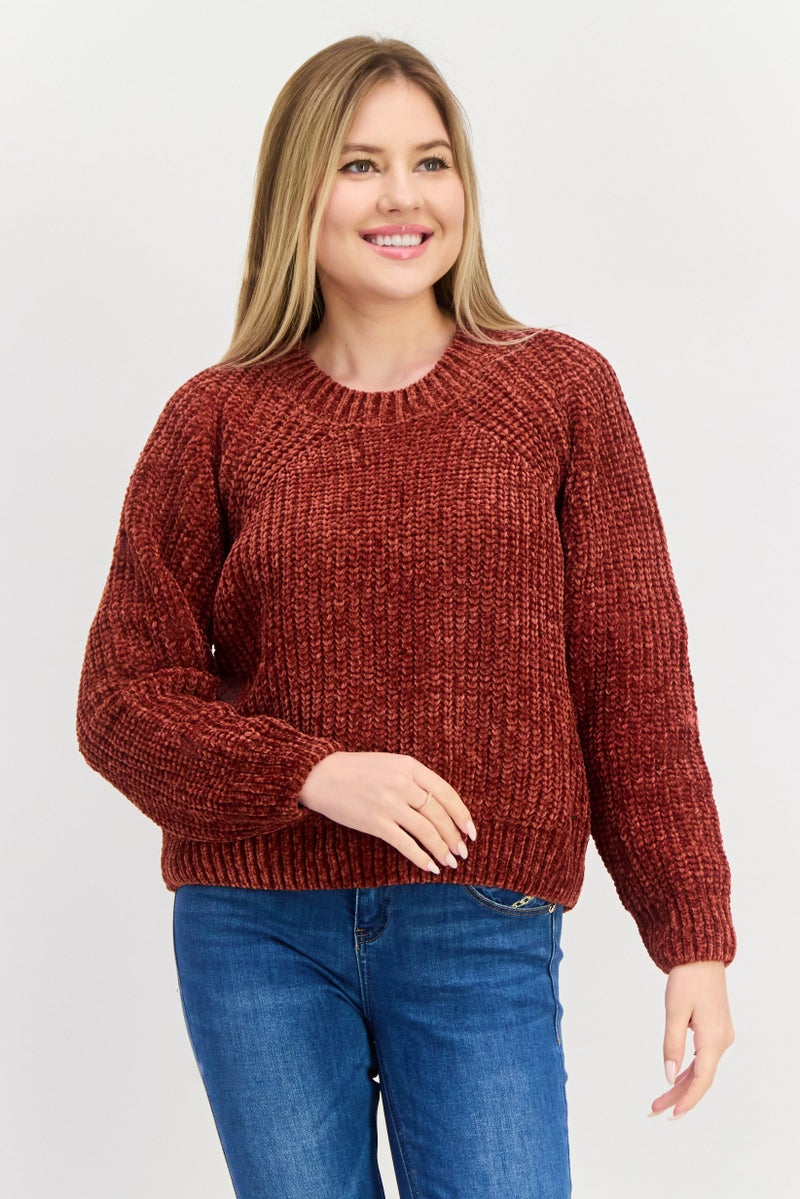 Pepe Jeans Women Crew Neck Knitted Sweater, Rust Brown - Image 1