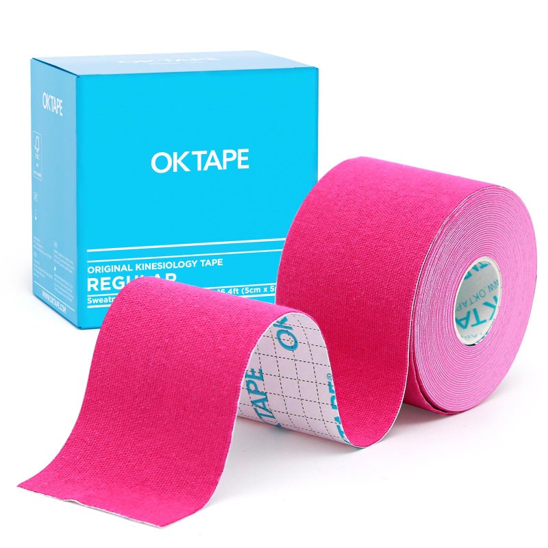 OK TAPE Kinesiology Tape Regular Original Cotton Elastic Athletic Tape for Support and Recovery Sports Tape 2in164ft Uncut Roll Pink