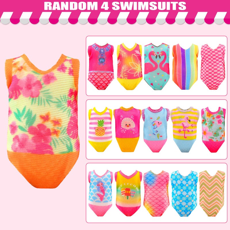 Miunana 22 Pcs Mini 5 inch Doll Clothes and Accessories Including 4 Sets Fashion Dresses 4 Casual Tops and Pants Outifits 4 Swimsuits with 4 Shoes 2 Glasses 2 Shoulder Bag for 5-5.3 Inch Dolls - Image 4
