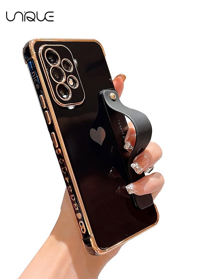 Unique Compatible with Samsung Galaxy A53 5G Case Love Heart Plating Wristband Luxury Elegant Case Camera Protector Soft TPU Kickstand Protective Corner Back Cover Galaxy A53 5G Case - Black - Image 1