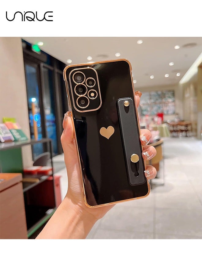 Unique Compatible with Samsung Galaxy A53 5G Case Love Heart Plating Wristband Luxury Elegant Case Camera Protector Soft TPU Kickstand Protective Corner Back Cover Galaxy A53 5G Case - Black - Image 5