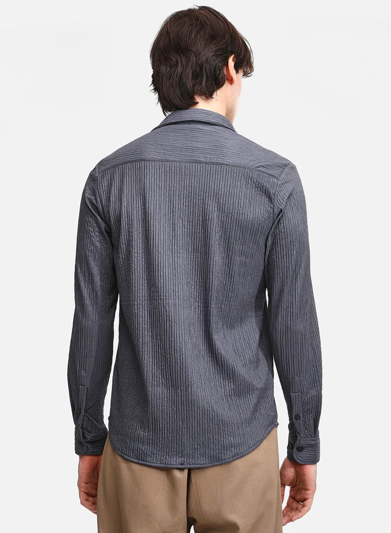 Campus Sutra Men's Powder Grey Solid Creased Shirt