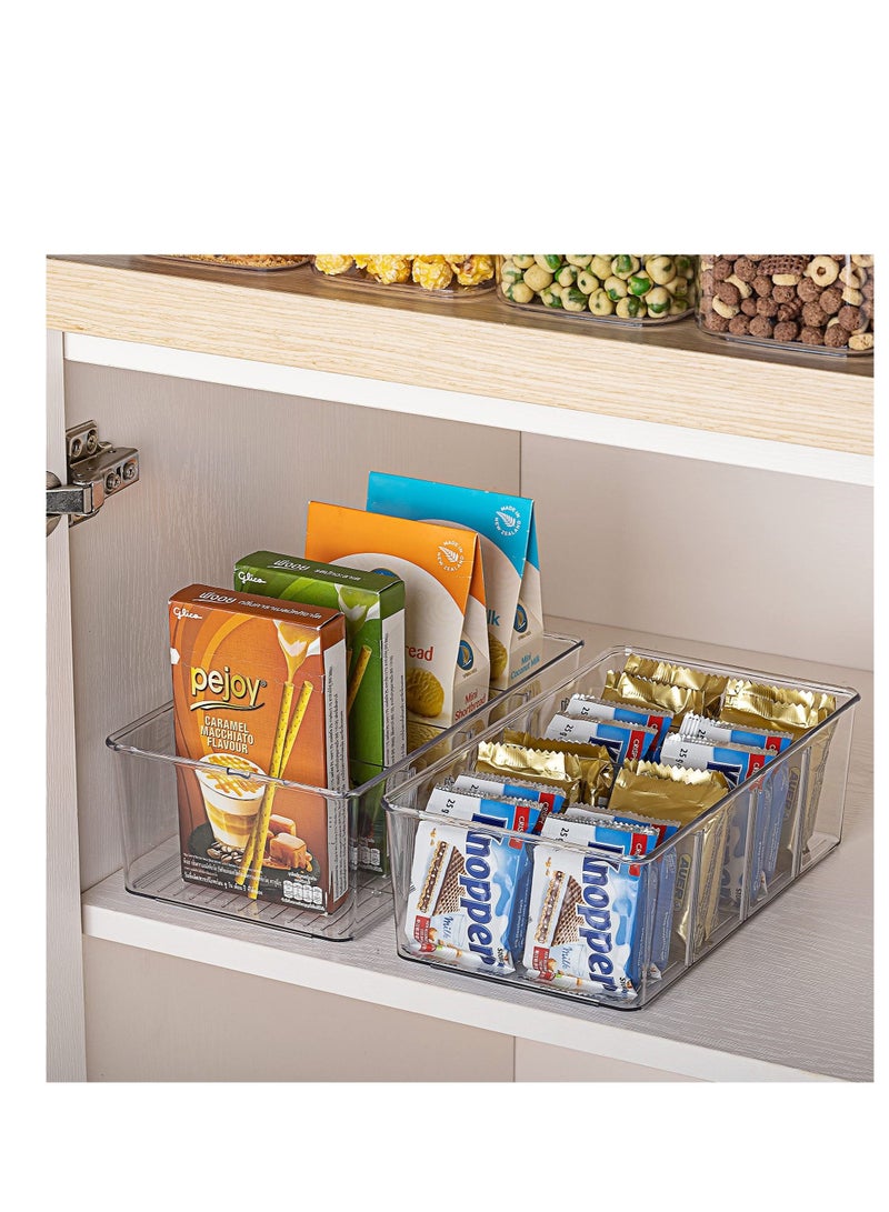 SYOSI 2 Pack Food Storage Organizer Bins, Clear Plastic Storage Bins for Pantry, Kitchen, Fridge, Cabinet Organization and Storage, 2 Compartment Holder for Packets, Snacks, Pouches, Spice Packets  - Image 3
