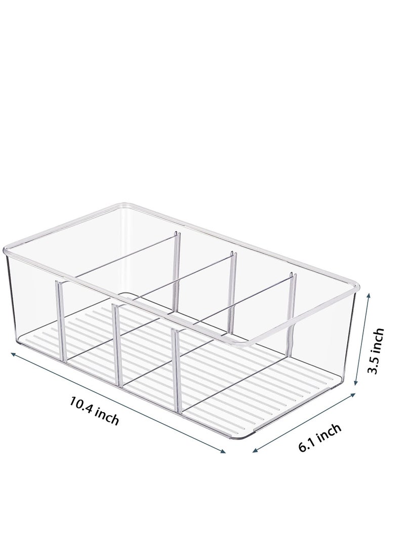 SYOSI 2 Pack Food Storage Organizer Bins, Clear Plastic Storage Bins for Pantry, Kitchen, Fridge, Cabinet Organization and Storage, 2 Compartment Holder for Packets, Snacks, Pouches, Spice Packets  - Image 2