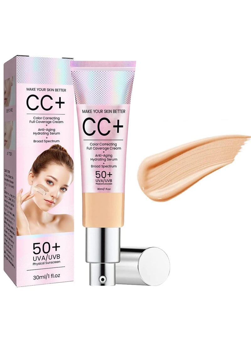 EELHOE كريم تصحيح اللون CC بتغطية كاملة — SPF 50+، كريم أساس CC، سيروم مرطب بتغطية كاملة وخفيف الوزن، يتحكم في الزيت ويرطب، كريم تصحيح لون مقاوم للماء وطويل الأمد بلمسة نهائية مطفية - Image 3