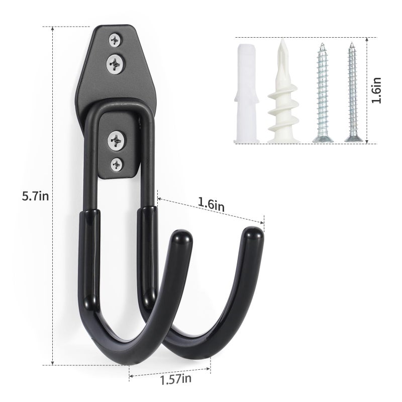 Pruite Hose Hanger Wall Mount 2 Pack,Heavy Duty Hose Holder with Screws Metal Hose Hangers for Outside,Hose Rack Suitable for Garage,Garden and Yard,Black - Image 2