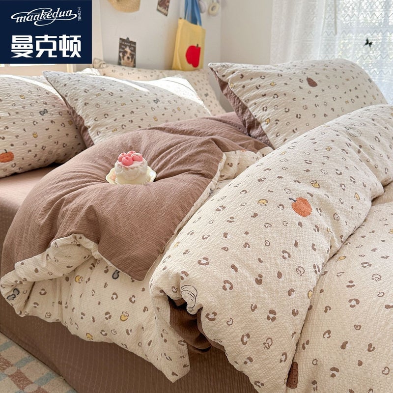 A-level ultra soft double-layer down duvet cover bed sheet set - four piece set bedding bed sheet duvet cover pillow cover - Image 1