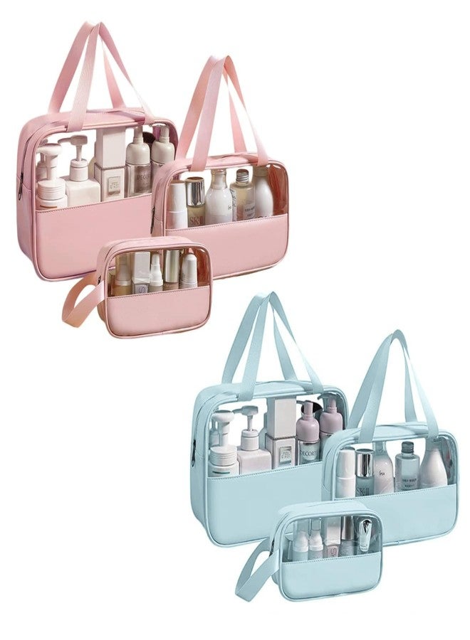 HOOPOES Travel Toiletry Pouch for Women & Men, Portable Cosmetic Organizer Bag for Full-Sized Shampoo, Brushes Set, Toys, Stationery, Bathroom & Makeup Accessories (Pink+Blue, 3 pcs Set) - Image 1