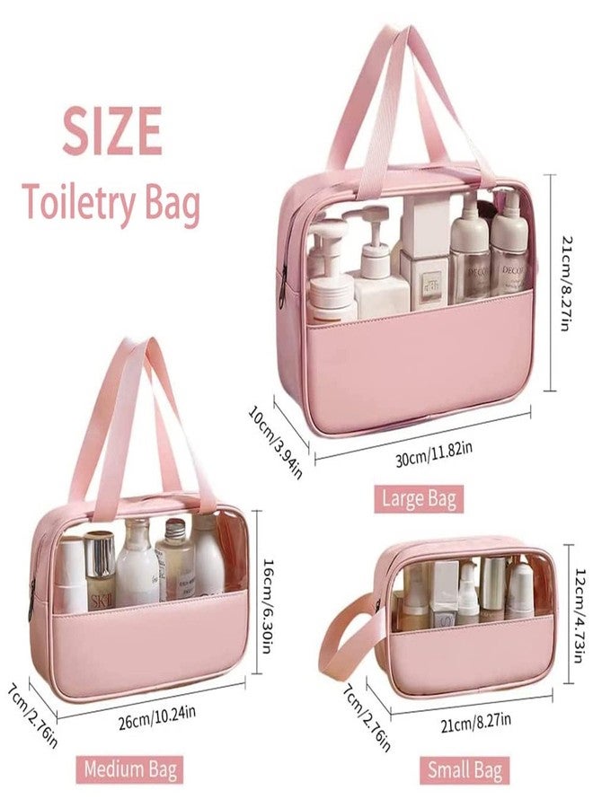 HOOPOES Travel Toiletry Pouch for Women & Men, Portable Cosmetic Organizer Bag for Full-Sized Shampoo, Brushes Set, Toys, Stationery, Bathroom & Makeup Accessories (Pink+Blue, 3 pcs Set) - Image 3