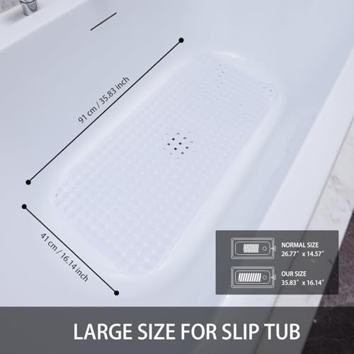 SELIBRE Extra Large Non-Slip Bathtub Mat, 36x17” TPR Shower Mat with 198+ Suction Cups, Bath Mat for Elderly/Kids, Machine Washable & Fast Drainage, Foot Massage Design (White, Extra Large) - Image 3