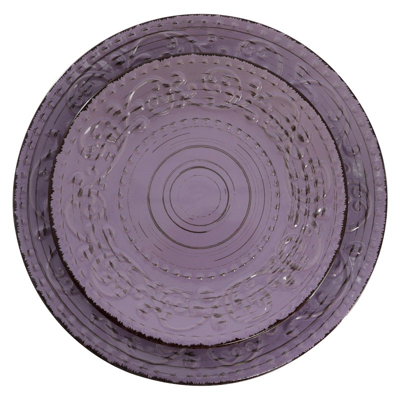 Elama Malibu Mica 16-Piece Stoneware Embossed Pattern Reactive Glaze Purple Dinnerware Set, Tableware, Serveware Set (Mica Purple) - Image 3