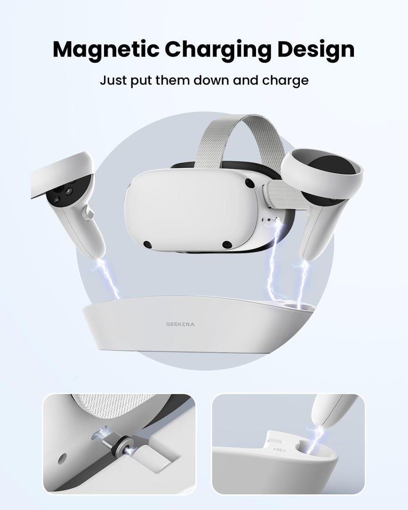 قاعدة شحن لـ Oculus Quest 2، محطة شحن مغناطيسية لسماعة الرأس VR Meta Quest 2 وأجهزة التحكم، إكسسوارات VR مع بطاريتين قابلة لإعادة الشحن، شاحن USB C، شحن سريع - Image 2