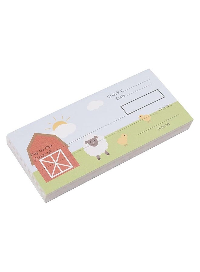 Blue Panda BLUE PANDA 150 Sheets Fake Checkbook for Kids Learning with Pretend Deposit Slip and Check Register for Play School Supplies, Farm Animals Themed  - Image 1