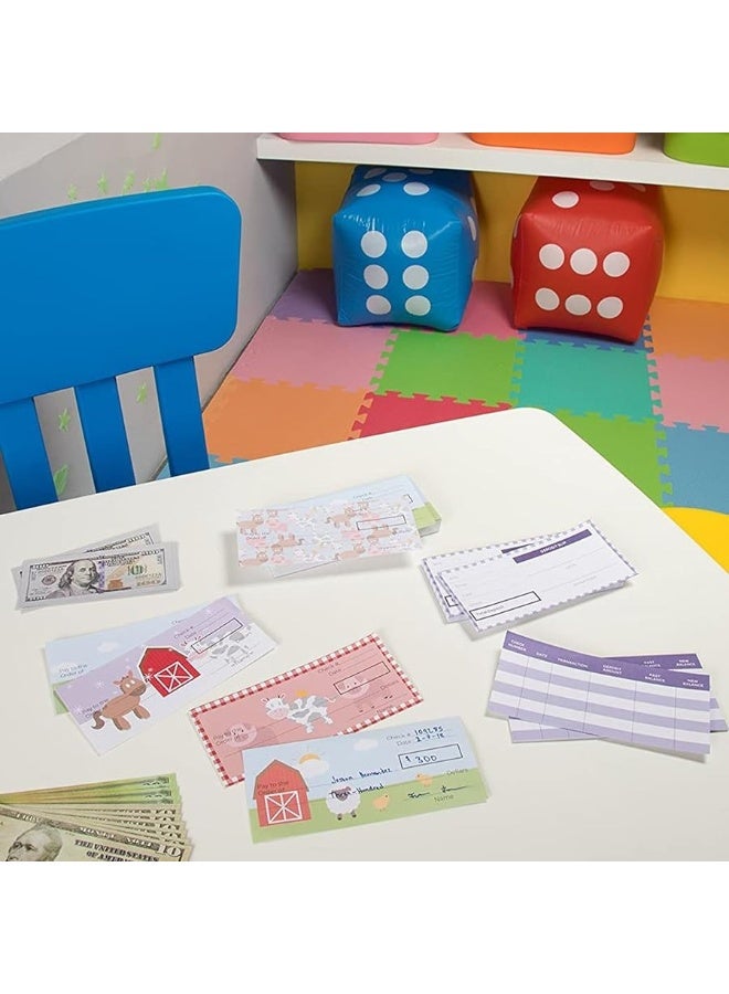 Blue Panda BLUE PANDA 150 Sheets Fake Checkbook for Kids Learning with Pretend Deposit Slip and Check Register for Play School Supplies, Farm Animals Themed  - Image 5