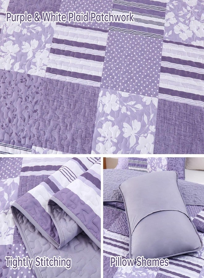 Drucon Boho Quilt Set King Size, 3 Pieces Patchwork Purple All Season Bedspreads, Ultra Soft Floral Coverlet Bedding Set with Printed Pattern (1 Quilt, 2 Pillow Shams) - Image 5