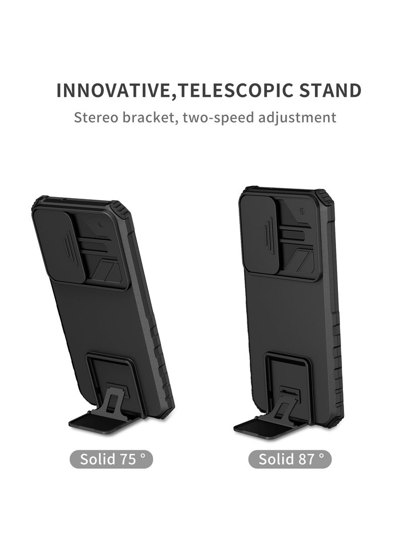 Samsung Galaxy S23 Black Mobile Phone Case Cover, Innovative Telescopic Bracket, Sliding Protection Camera Window, Bumper Shockproof Phone Back Cover  - Image 2