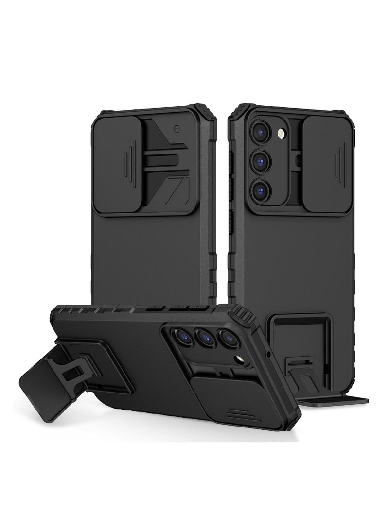 Samsung Galaxy S23 Black Mobile Phone Case Cover, Innovative Telescopic Bracket, Sliding Protection Camera Window, Bumper Shockproof Phone Back Cover  - Image 1
