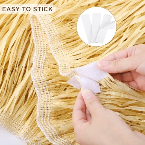 Fovths 2 Packs Luau Grass Table Skirt Fringe Straw Grass Skirt 108 x 30 Inch Hibiscus Hawaiian Table Skirts Rectangle Tropical Luau Party Decorations for Hawaiian Luau Decorations - Image 3