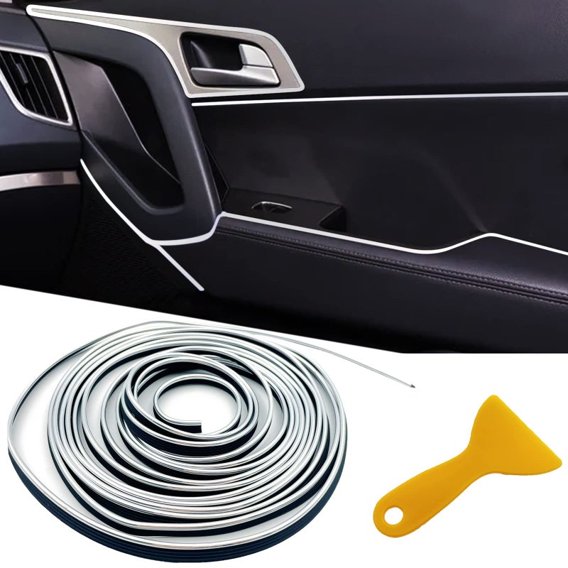 OSIFIT Car Interior Trim Strips,Universal 33ft Car Electroplating Decoration Styling Door Dashboard, Flexible Interior Trim Accessories with Installing Tool(Silver) - Image 1