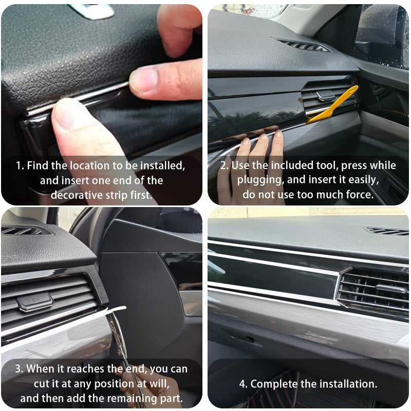 OSIFIT Car Interior Trim Strips,Universal 33ft Car Electroplating Decoration Styling Door Dashboard, Flexible Interior Trim Accessories with Installing Tool(Silver) - Image 4