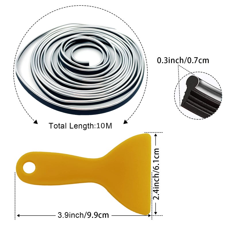 OSIFIT Car Interior Trim Strips,Universal 33ft Car Electroplating Decoration Styling Door Dashboard, Flexible Interior Trim Accessories with Installing Tool(Silver) - Image 2