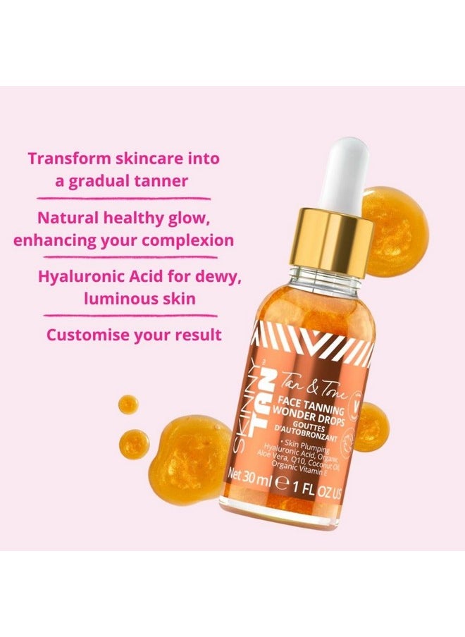 Skinny Tan - Skinny Tan Tan and Tone Self Tanning Drops for Your Face - Gradual Tan Drops Serum with Hyaluronic Acid - Transforms Skincare into Gradual Tanner - Helps Even Skin Tone and Enhance Complexion - 1 oz - Image 1