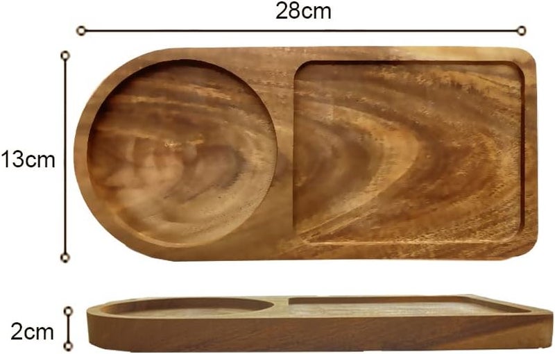 Heiboa Systematic nationwide ship Pack of 2 Small Acacia Wood Serving Trays, 28 x 13 cm, Serving Plates, Wooden Tray, Rectangular Decorative Trays, Small Kitchen Tray for Coffee Table, Coffee, Restaurants Replaceable parts - Image 3