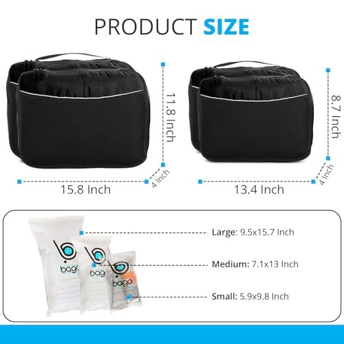 bago 7 Pcs Packing Cubes for Travel - 4 Travel Packing Cubes for Suitcases with 3 ZipLock Bags - Luggage Organizer Bags to Get Maximum Storage, Save Time & Effort to Pack (Black) - Image 2