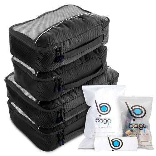 bago 7 Pcs Packing Cubes for Travel - 4 Travel Packing Cubes for Suitcases with 3 ZipLock Bags - Luggage Organizer Bags to Get Maximum Storage, Save Time & Effort to Pack (Black) - Image 1