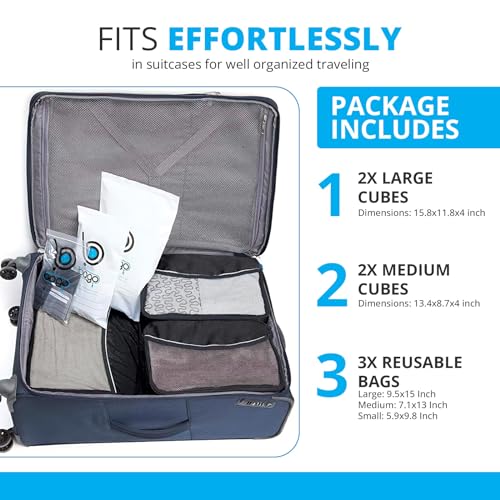 bago 7 Pcs Packing Cubes for Travel - 4 Travel Packing Cubes for Suitcases with 3 ZipLock Bags - Luggage Organizer Bags to Get Maximum Storage, Save Time & Effort to Pack (Black) - Image 5