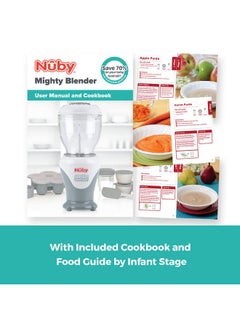 Nuby Nuby Mighty Blender with Cookbook - 22-Piece Baby Food Maker Set for Different Baby Weaning Stages - Cool Gray Design  - Image 4