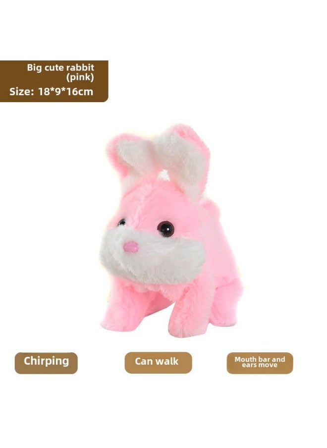 Plush Electric Rabbit Simulation Pet Can Walk, Call, Move Mouth, Shake Ears, Adorable Rabbit Pet Toy-Color:Big Cute Rabbit Pink  - Image 1