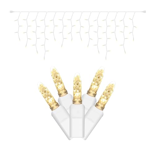 Vickerman 70Light LED Warm White White Wire M5 Twinkle Icicle with 9Feet Length