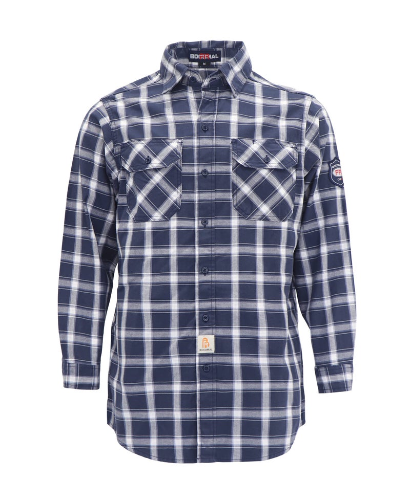 BOCOMAL FR Shirts for MenNavyWhite Flame ResistantFire Retardant Plaid Shirt 7oz Mens Welding Shirt